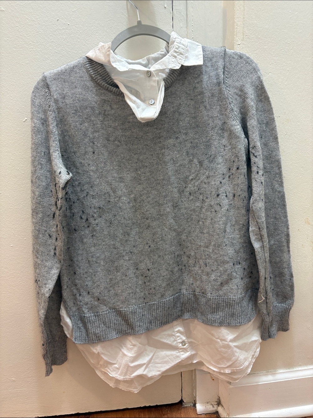 H&M Maternity Gray Crewneck Knit Sweater with Layered Detail Size Small